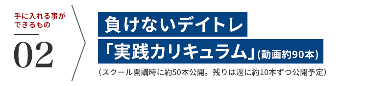 【2】負けないデイトレ「実践カリキュラム」(動画約90本)(スクール開講時に約50本公開。残りは週に約10本ずつ公開予定)
